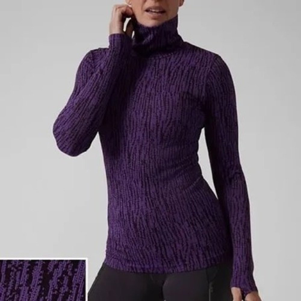 Athleta Flurry Elemental Turtleneck Purple Black Abstract Stripe XXS Top